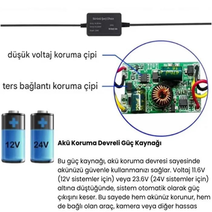 Park Modu Kablosu Type-c Akü Sigorta Bağlantı Kablosu Araç İçi Kamera Tüm Kameralara Uyumlu
